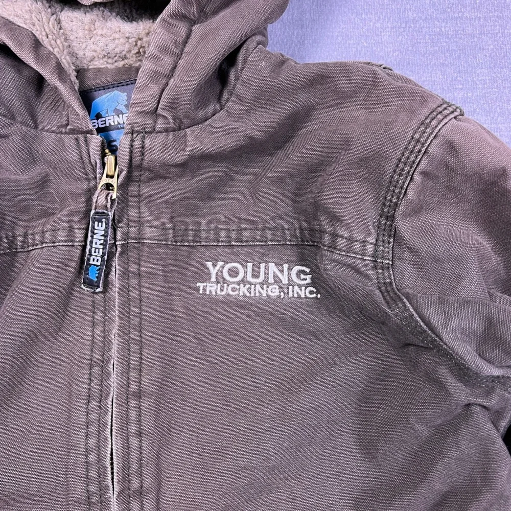 Berne Sherpa Lined Hooded Canvas Work Jacket Youth Small 7-8 Brown‎ Cotton